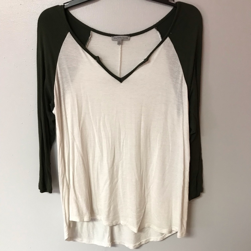 Olive and cream baseball tee